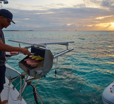 Grilling Steak for Private Catamaran Dinner